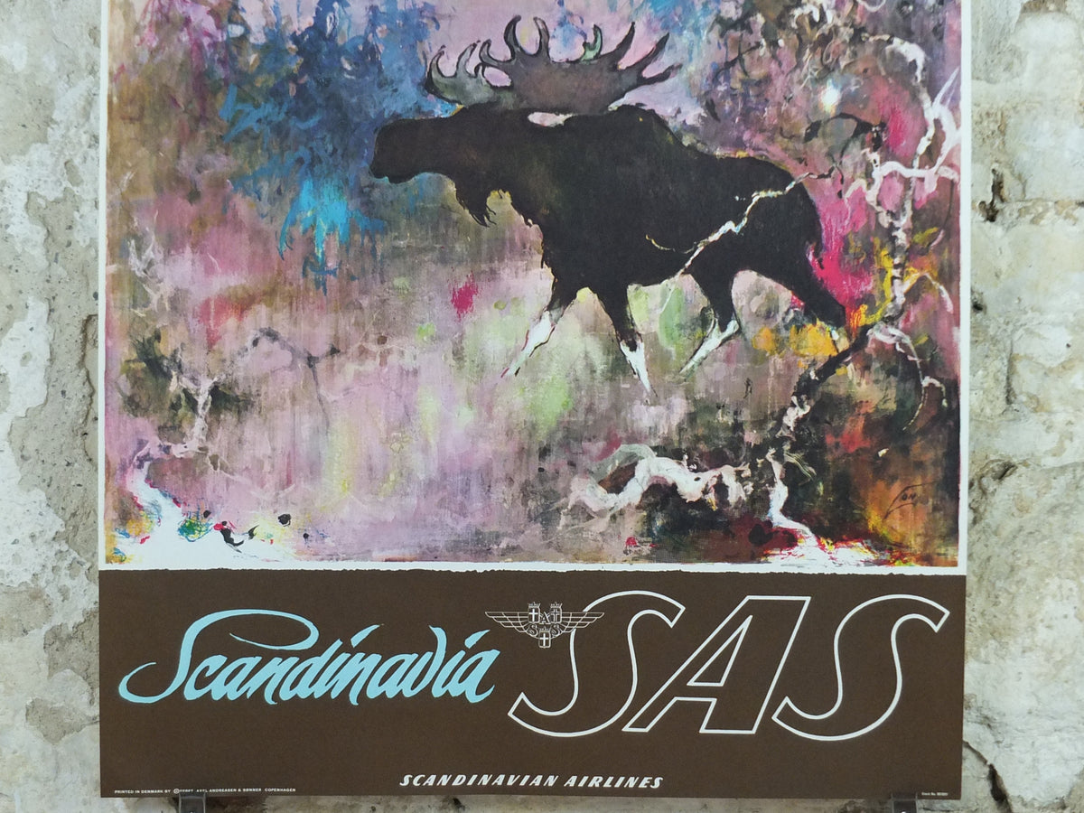 Original 1955 SAS Scandinavia Moose Travel Poster by Otto Nielsen