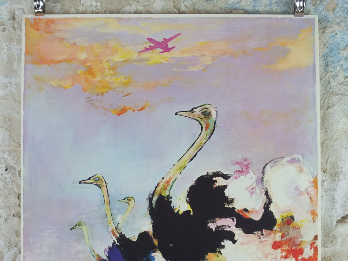 Original c.1958 SAS South Africa Ostrich Travel Poster by Otto Nielsen