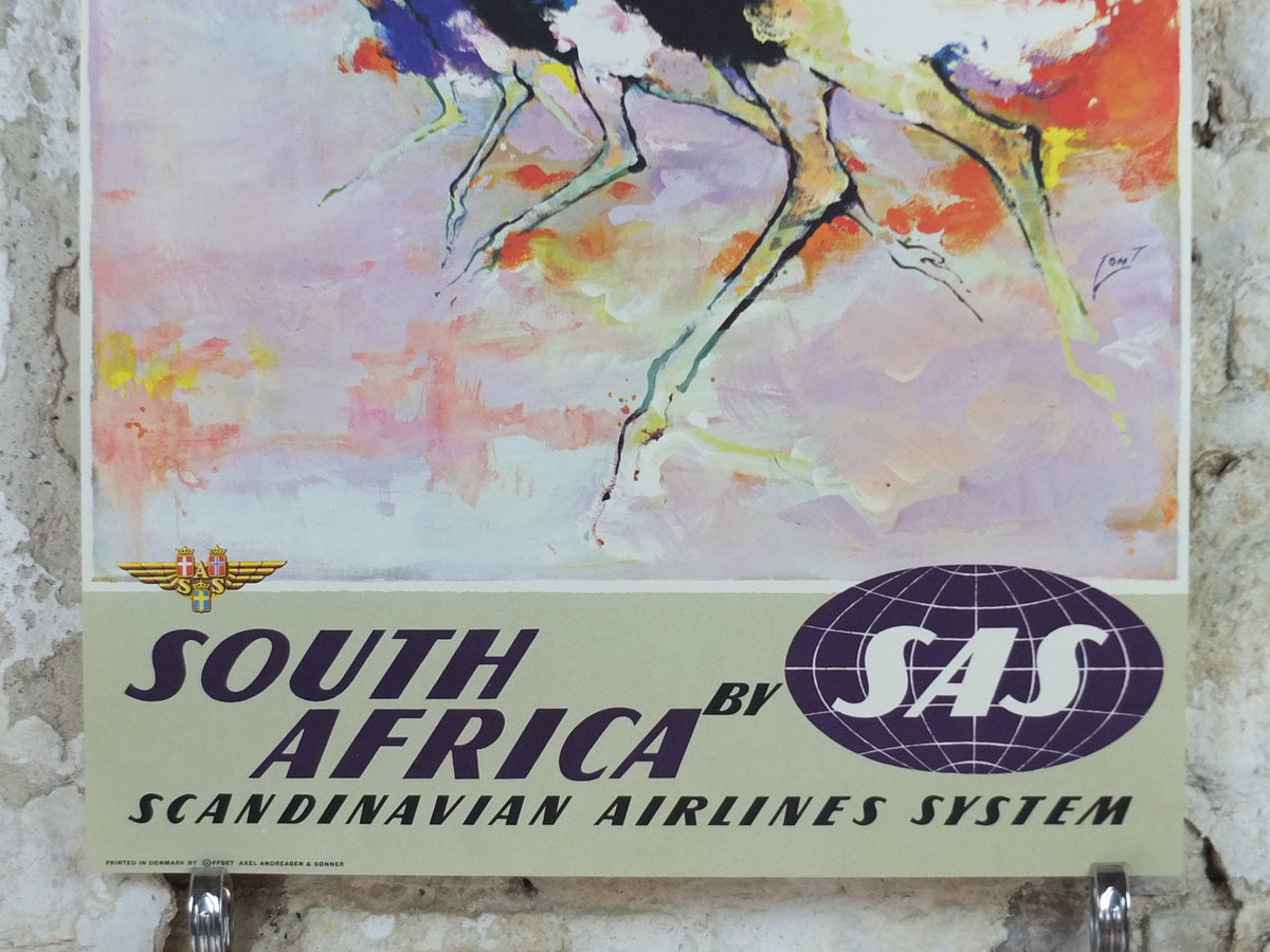 Original c.1958 SAS South Africa Ostrich Travel Poster by Otto Nielsen