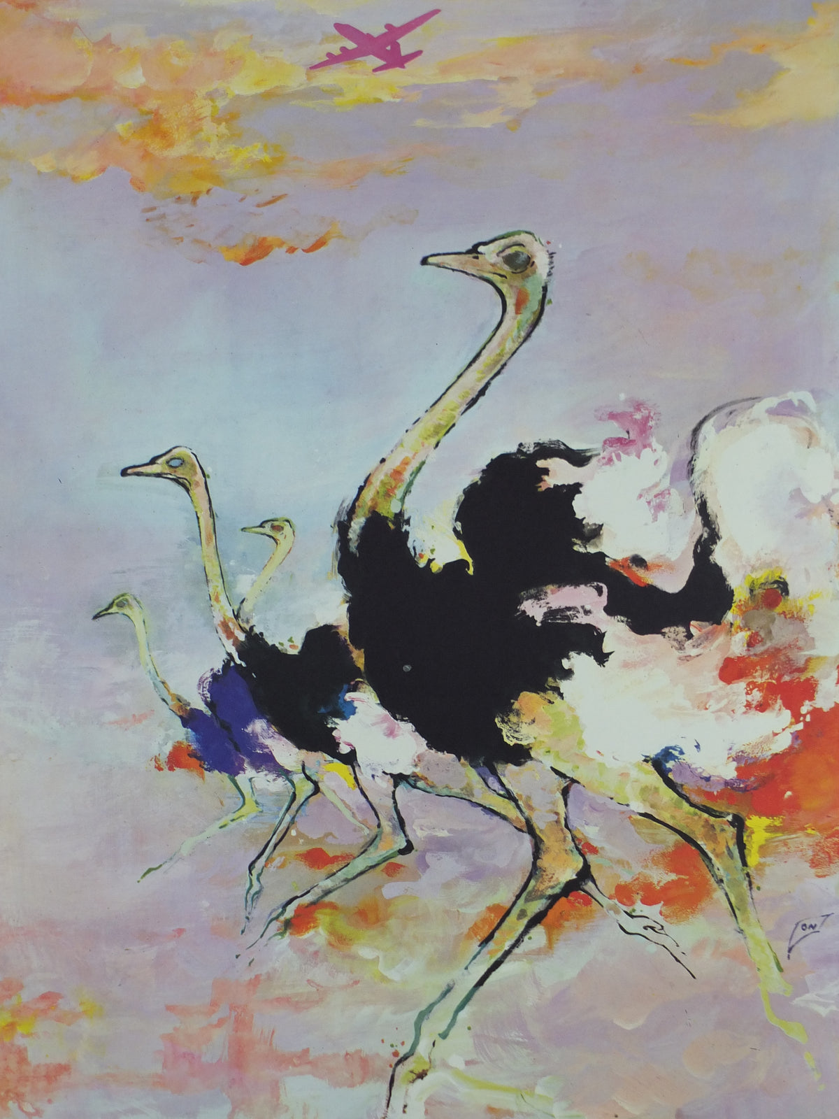 Original c.1958 SAS South Africa Ostrich Travel Poster by Otto Nielsen