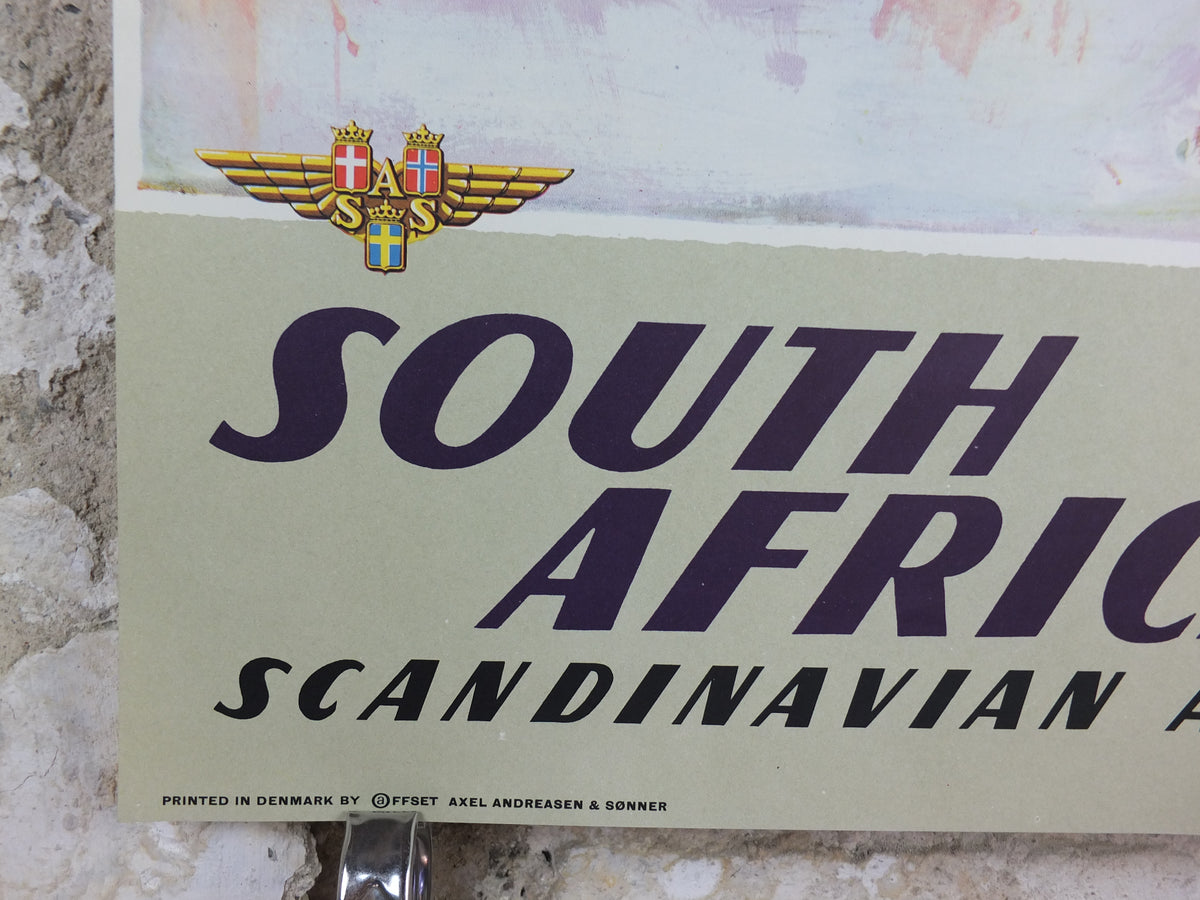 Original c.1958 SAS South Africa Ostrich Travel Poster by Otto Nielsen