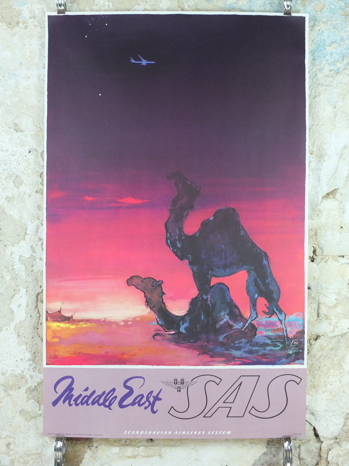 Original c.1955 SAS Middle East Camel Travel Poster by Otto Nielsen