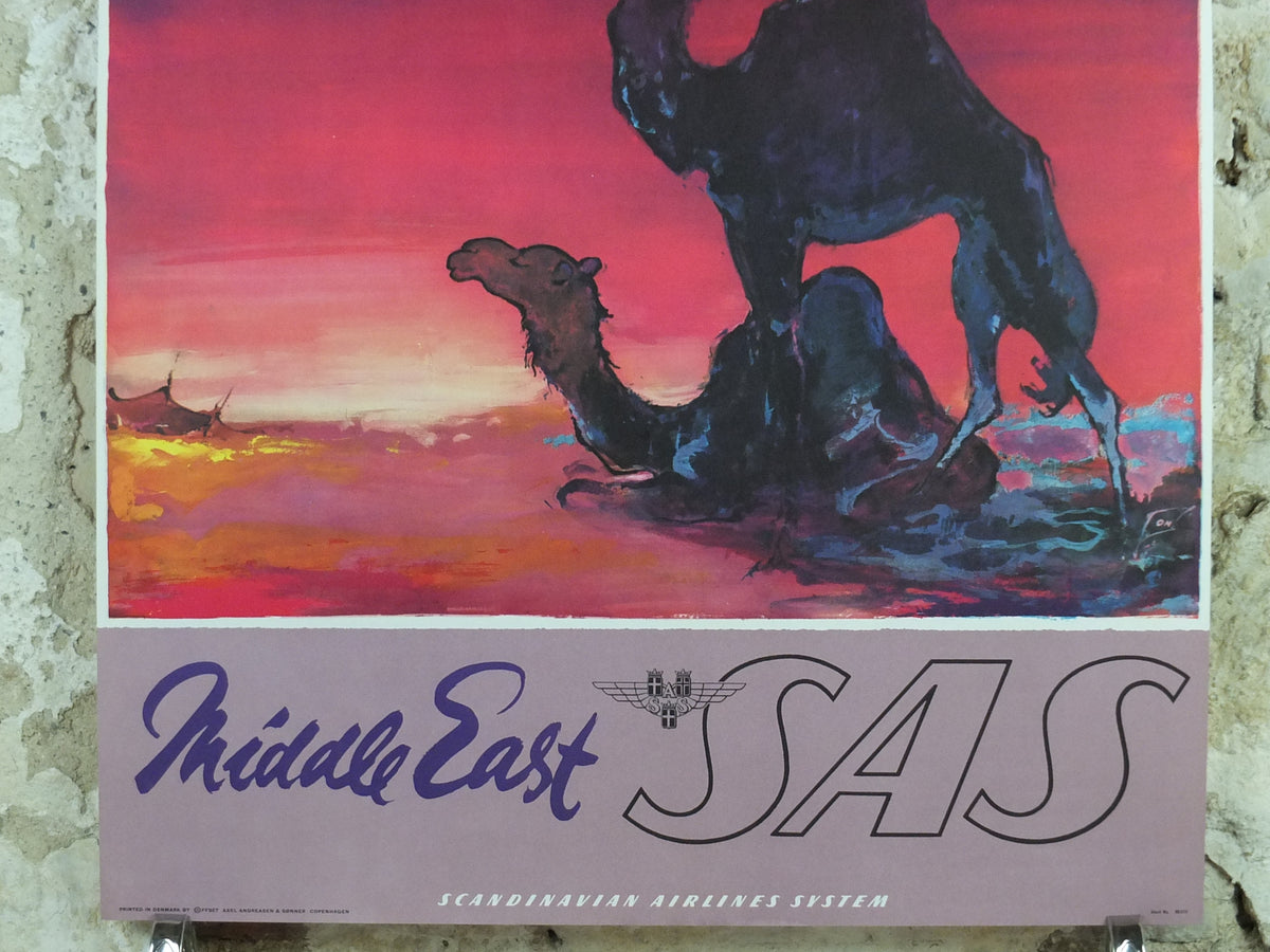 Original c.1955 SAS Middle East Camel Travel Poster by Otto Nielsen