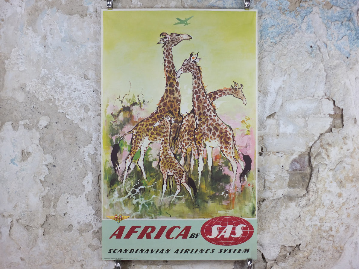 Original c.1955–60 SAS Africa Giraffes Travel Poster by Otto Nielsen