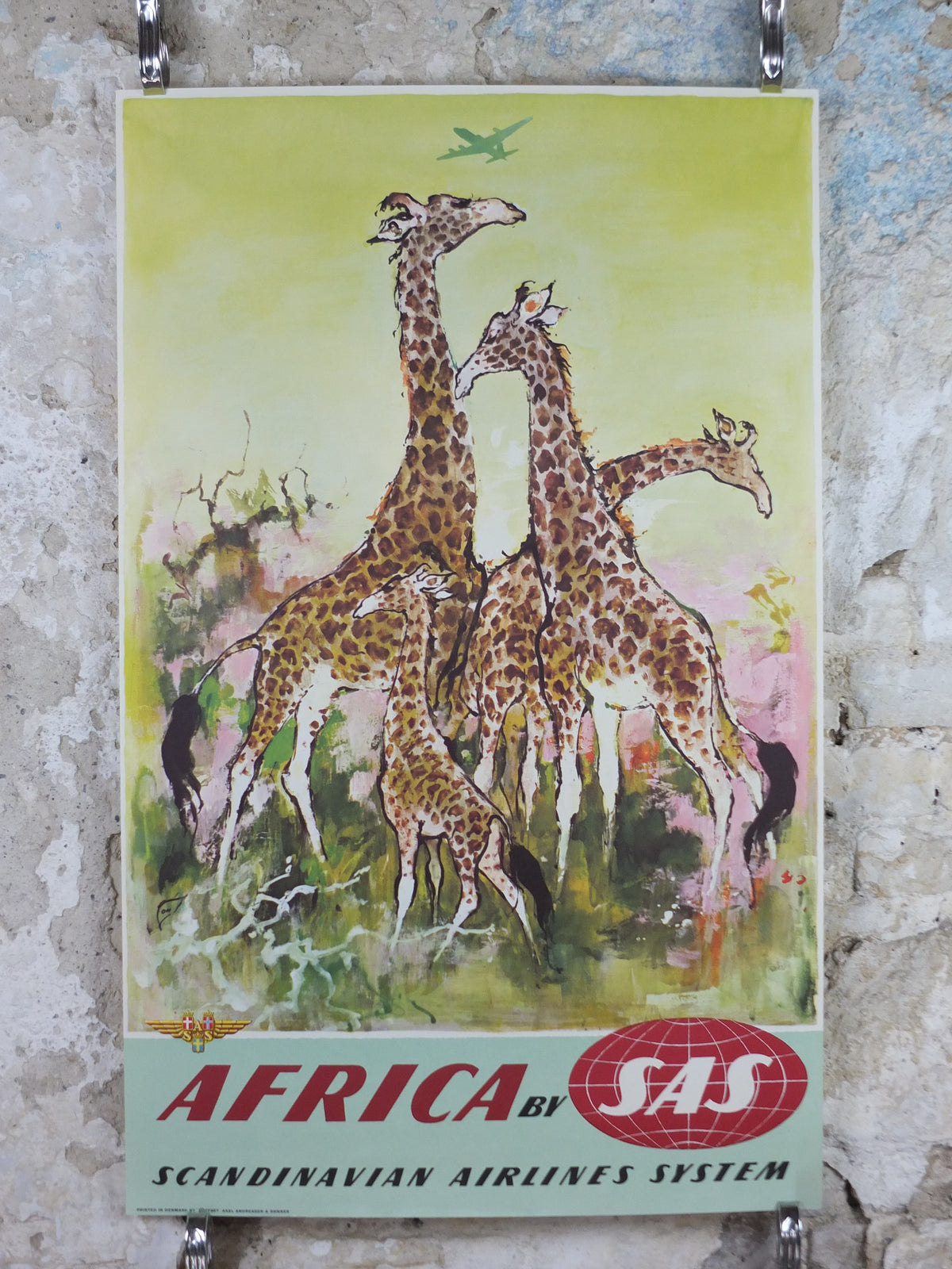 Original c.1955–60 SAS Africa Giraffes Travel Poster by Otto Nielsen