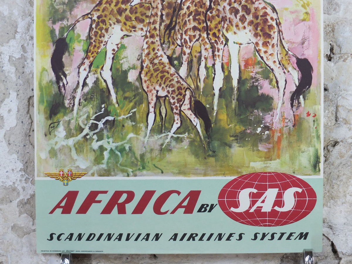 Original c.1955–60 SAS Africa Giraffes Travel Poster by Otto Nielsen
