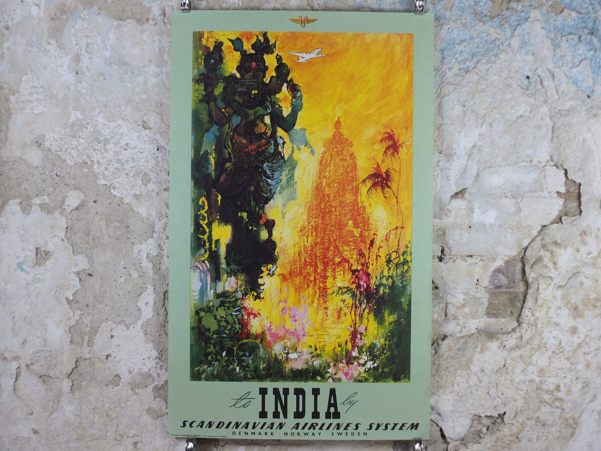 Original c.1955 SAS “To India” Travel Poster by Otto Nielsen