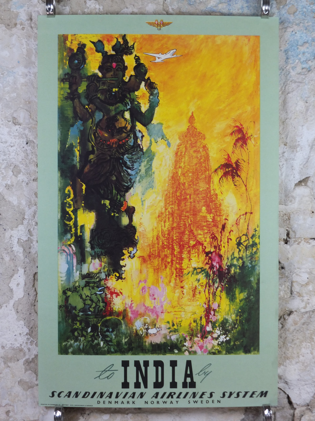 Original c.1955 SAS “To India” Travel Poster by Otto Nielsen