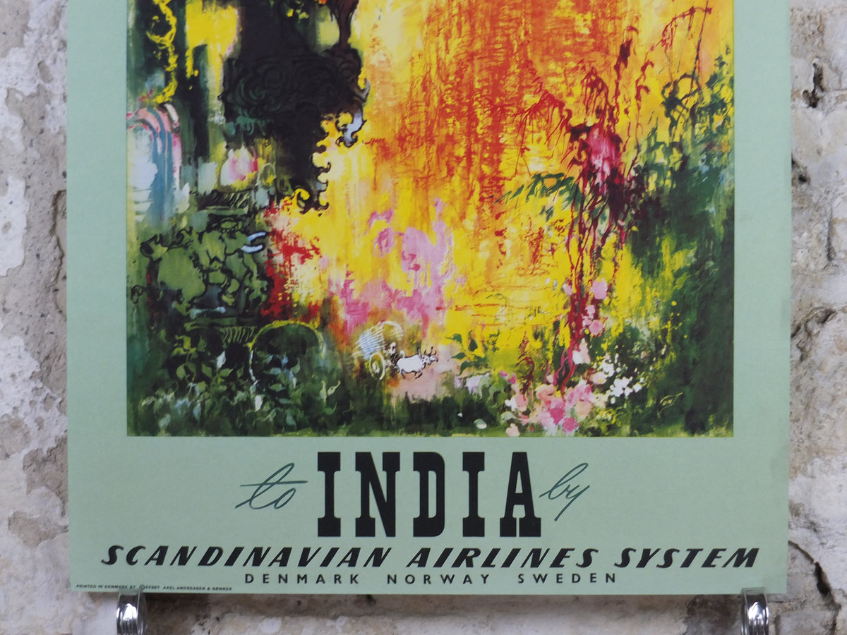 Original c.1955 SAS “To India” Travel Poster by Otto Nielsen