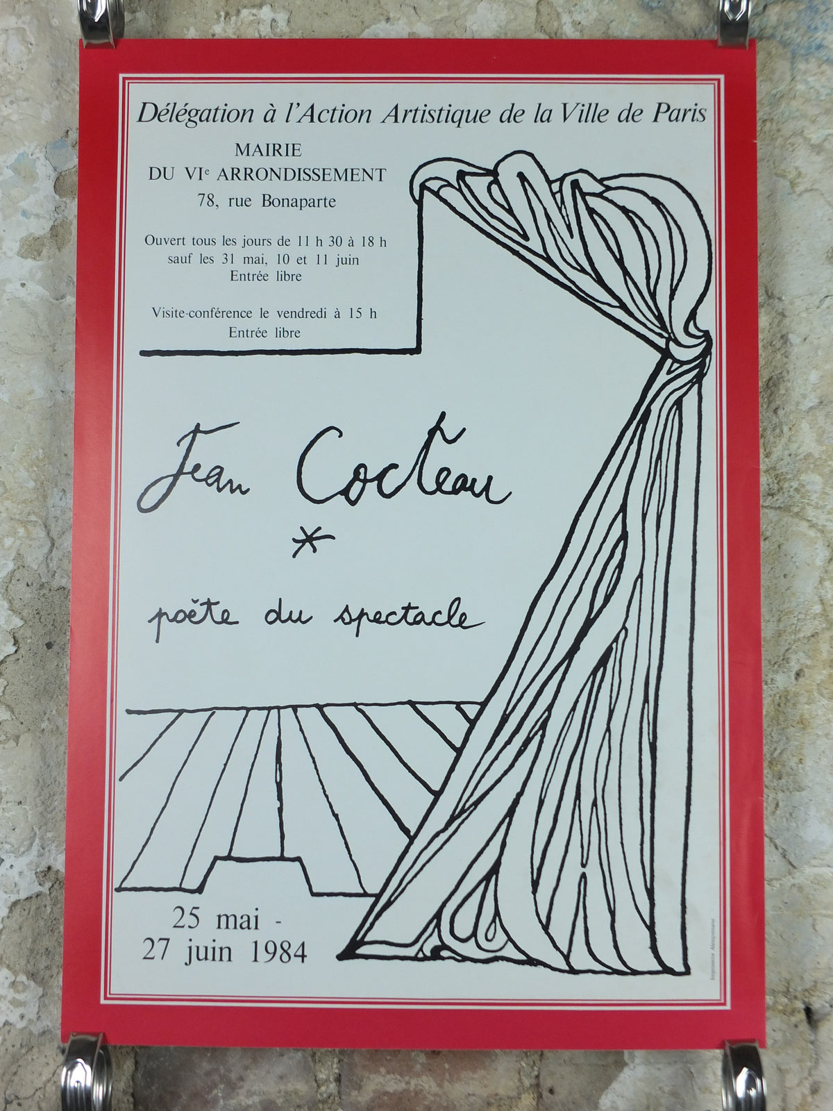 Original 1984 Jean Cocteau “Poète du spectacle” Paris Exhibition Poster