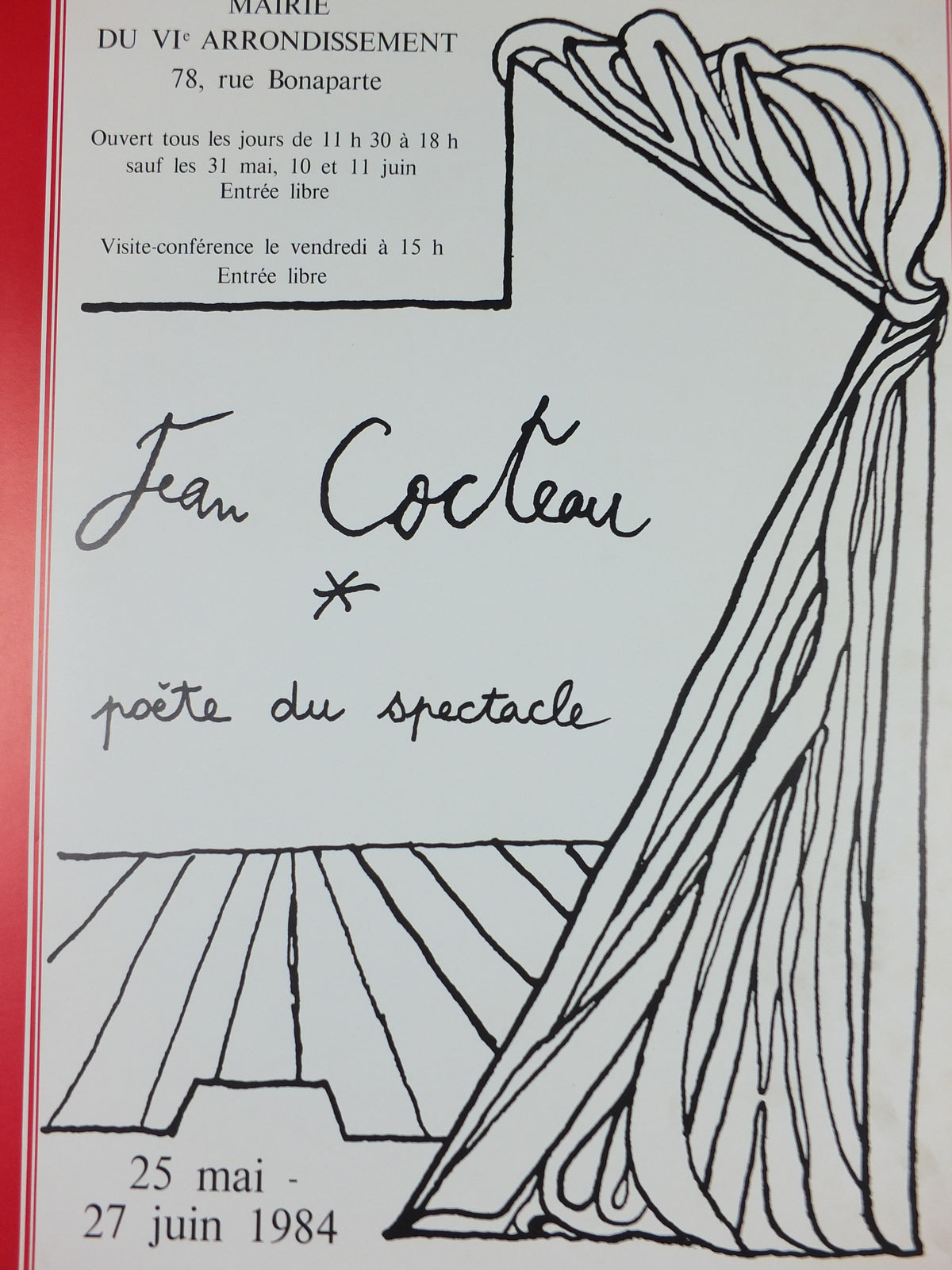 Original 1984 Jean Cocteau “Poète du spectacle” Paris Exhibition Poster