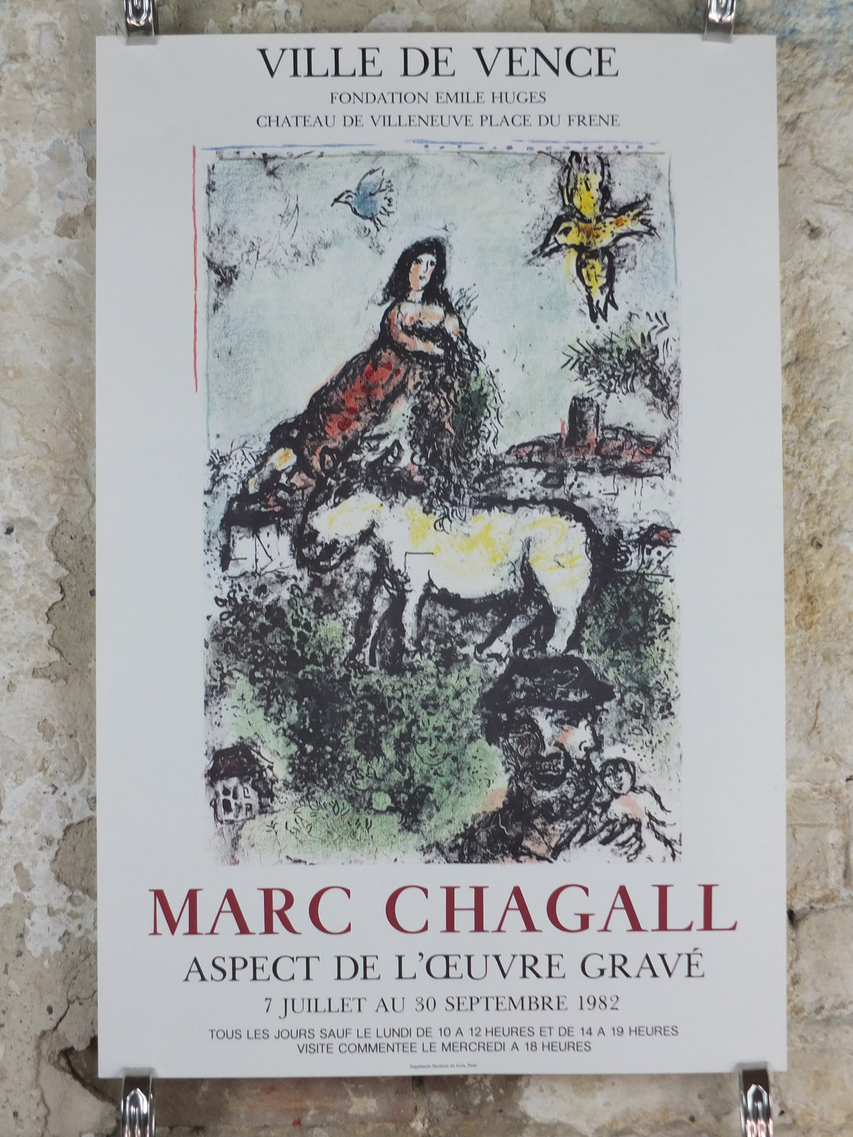 Marc Chagall 1982 Vence Exhibition Poster – Fondation Émile Hugues – Vintage French Art