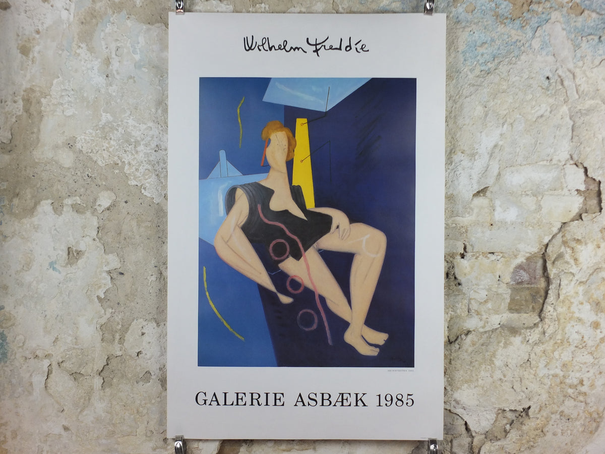 1985 Wilhelm Freddie Exhibition Poster – Skindvesten, Galerie Asbæk, Danish Surrealism