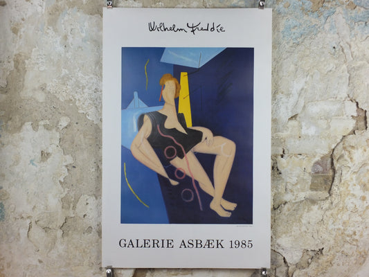 1985 Wilhelm Freddie Exhibition Poster – Skindvesten, Galerie Asbæk, Danish Surrealism