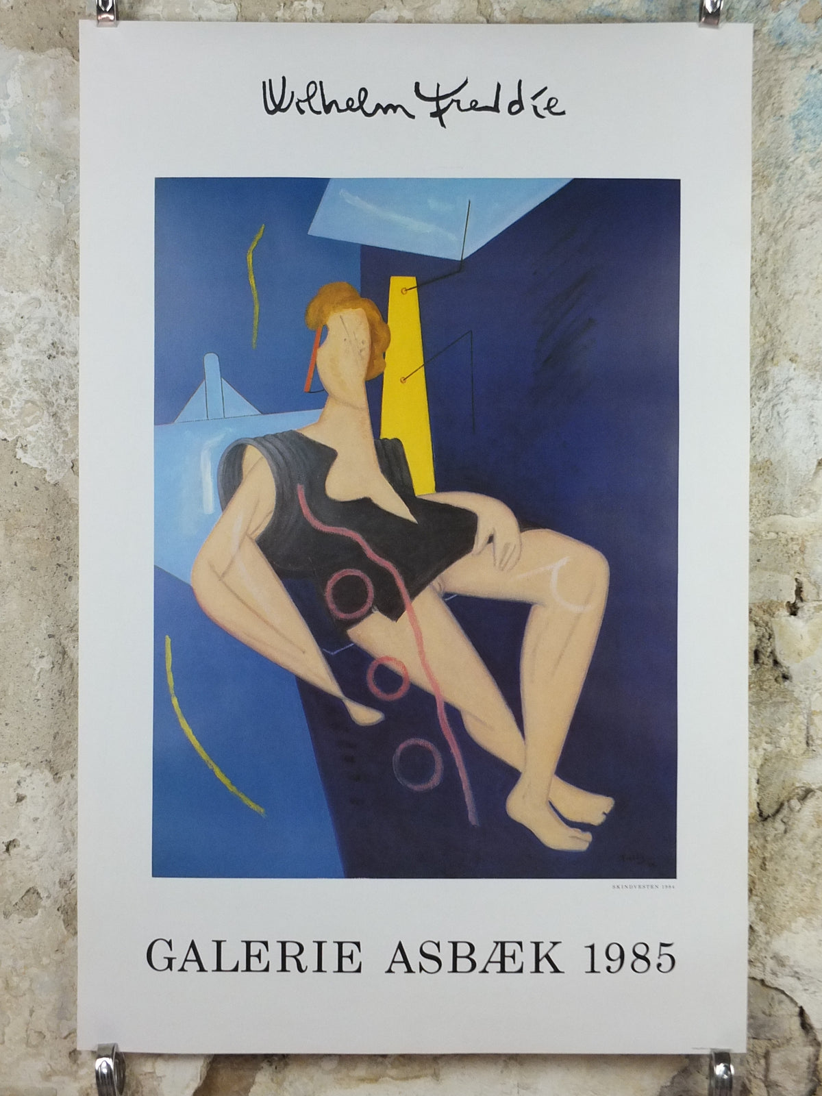 1985 Wilhelm Freddie Exhibition Poster – Skindvesten, Galerie Asbæk, Danish Surrealism