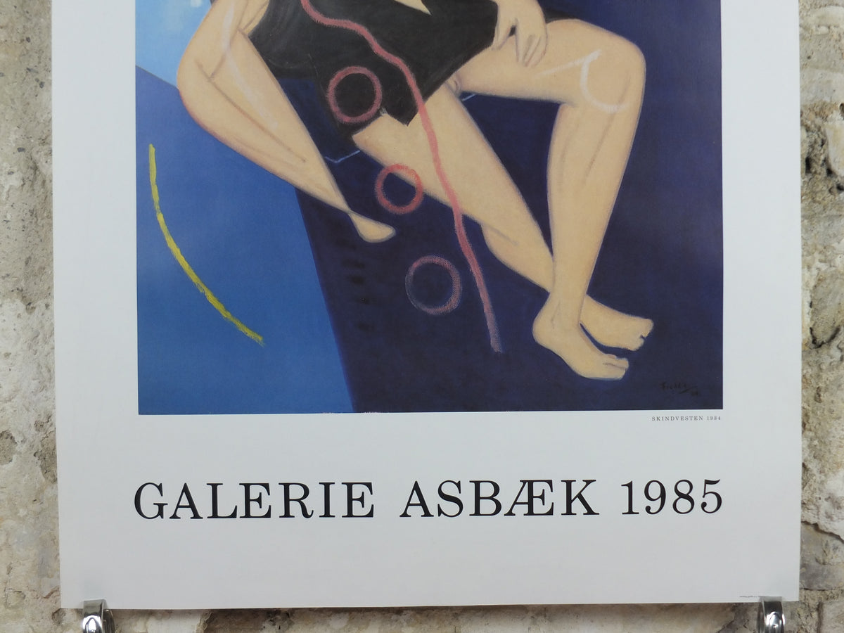 1985 Wilhelm Freddie Exhibition Poster – Skindvesten, Galerie Asbæk, Danish Surrealism