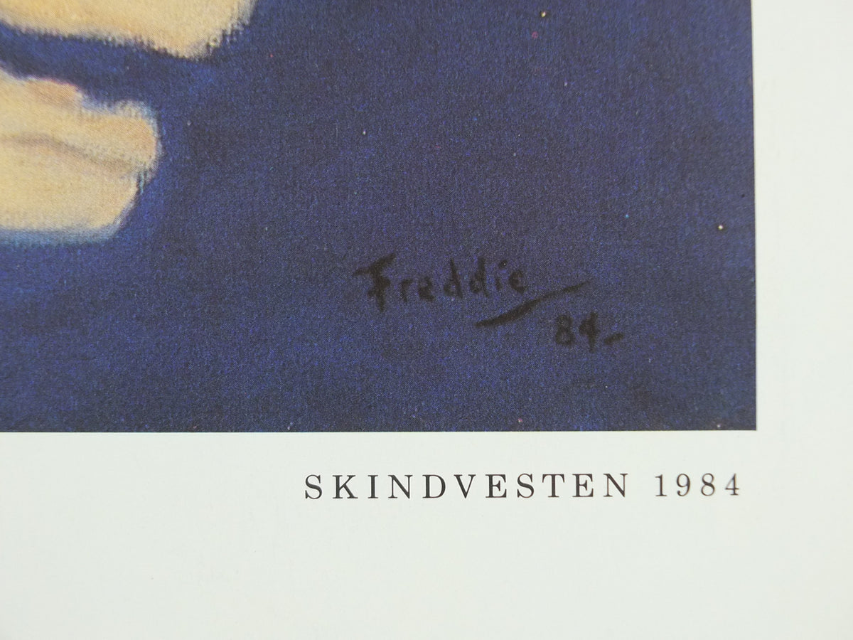 1985 Wilhelm Freddie Exhibition Poster – Skindvesten, Galerie Asbæk, Danish Surrealism