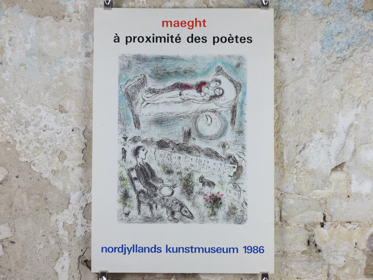 1986 Marc Chagall Maeght Exhibition Poster – Lovers in Bed, Aalborg