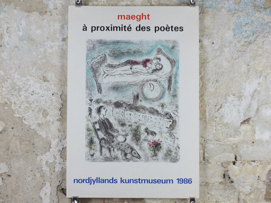 1986 Marc Chagall Maeght Exhibition Poster – Lovers in Bed, Aalborg