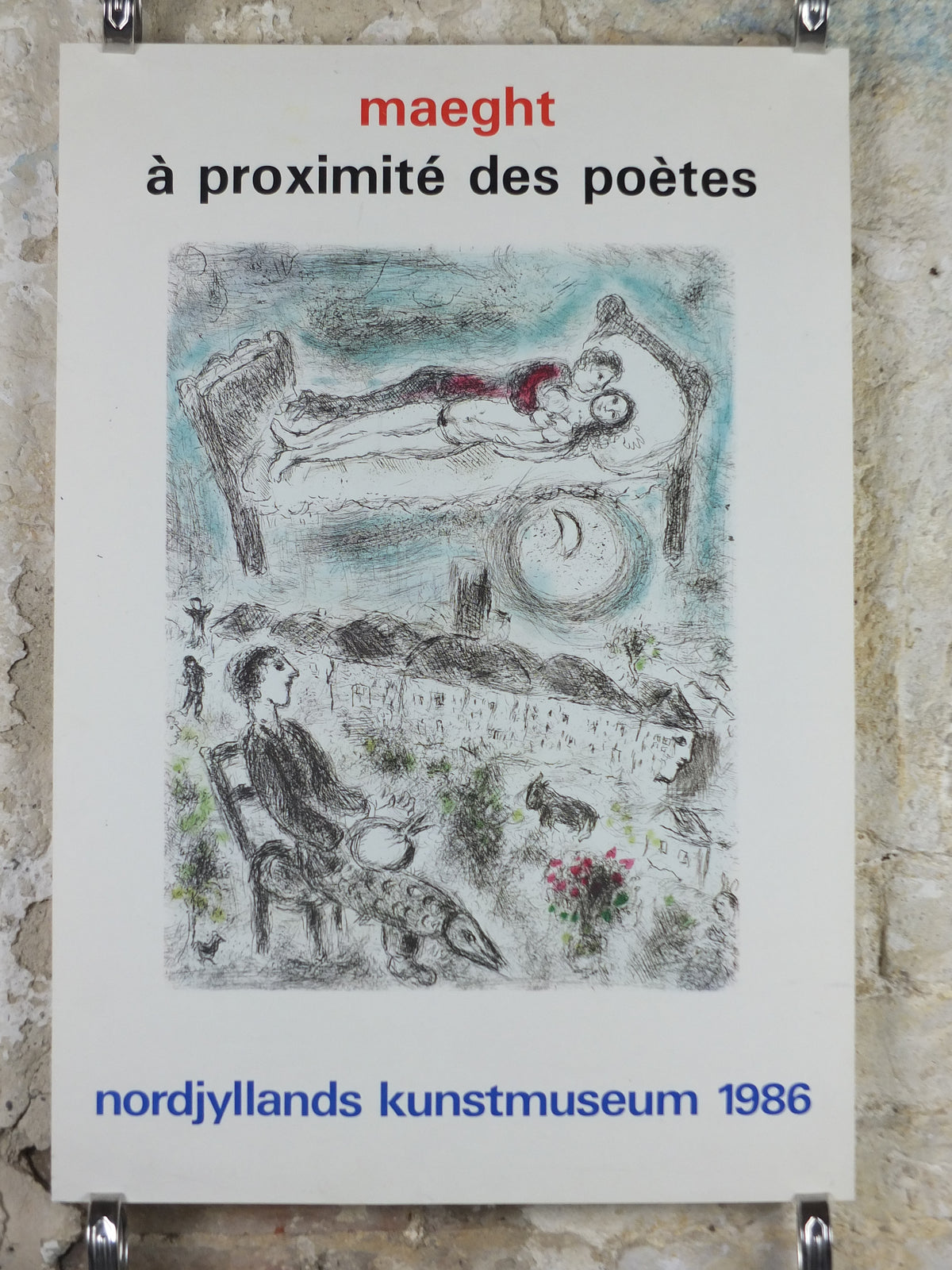 1986 Marc Chagall Maeght Exhibition Poster – Lovers in Bed, Aalborg