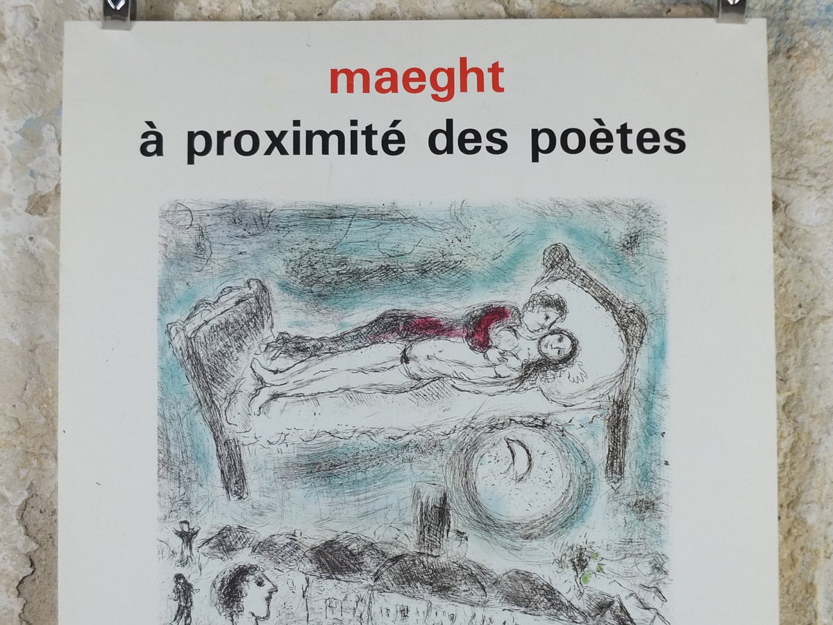 1986 Marc Chagall Maeght Exhibition Poster – Lovers in Bed, Aalborg