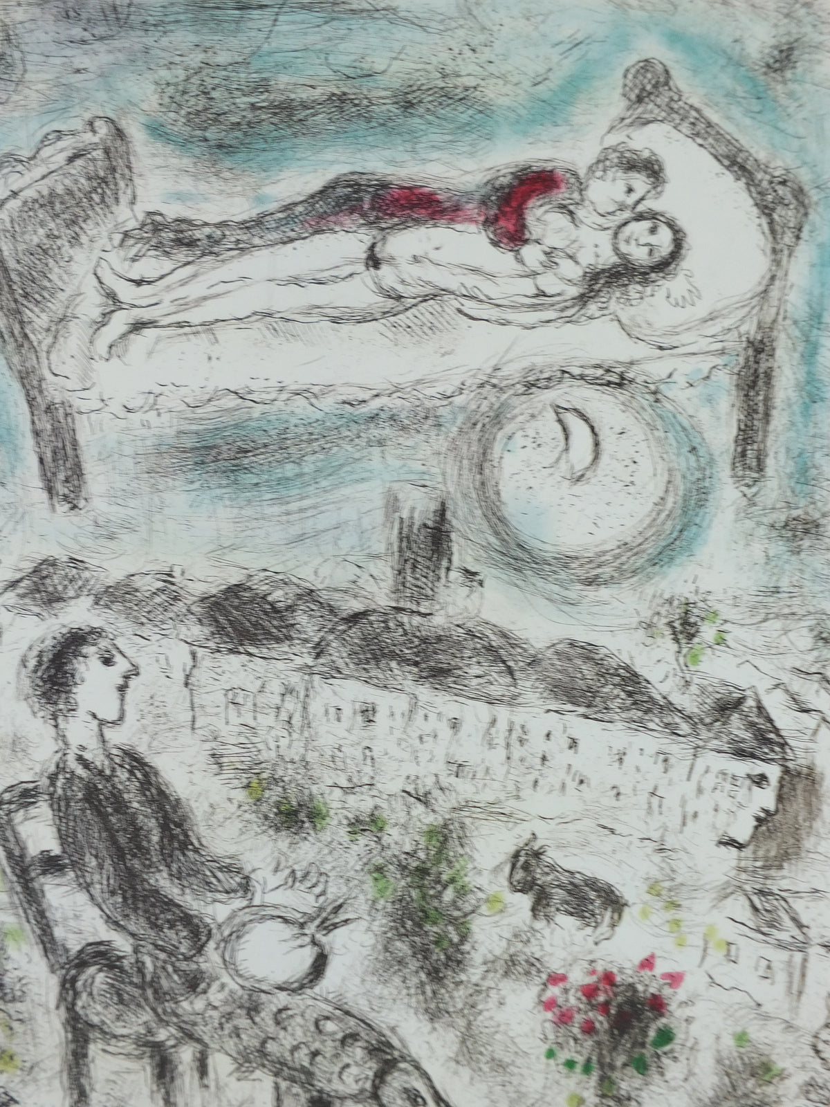1986 Marc Chagall Maeght Exhibition Poster – Lovers in Bed, Aalborg