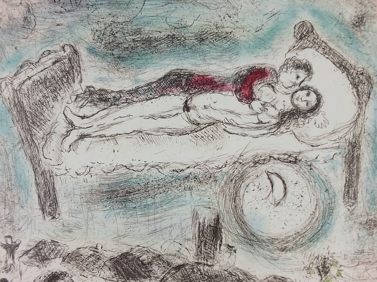1986 Marc Chagall Maeght Exhibition Poster – Lovers in Bed, Aalborg