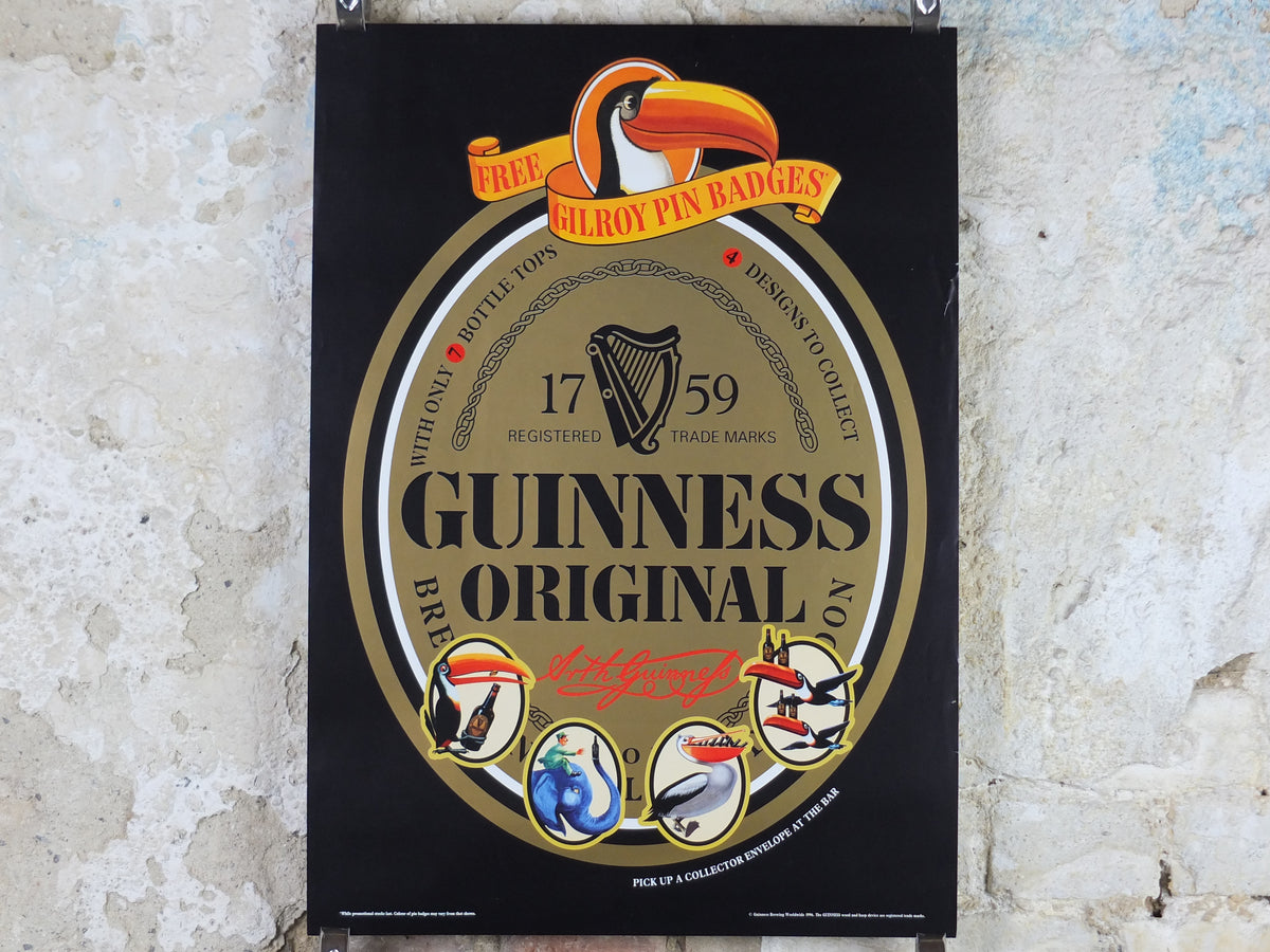 1996 Guinness Original Poster – Free Gilroy Pin Badges, Toucan & Animal Advertising