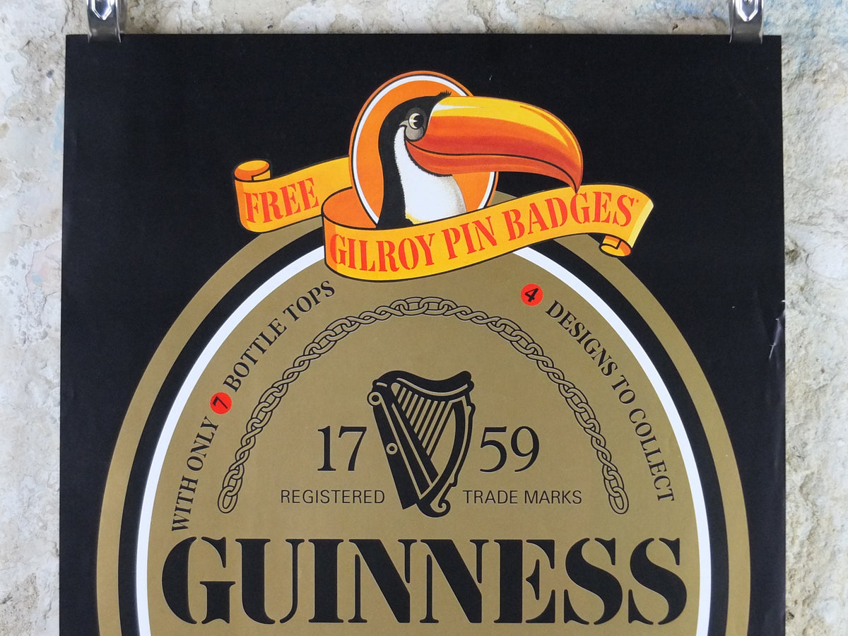 1996 Guinness Original Poster – Free Gilroy Pin Badges, Toucan & Animal Advertising