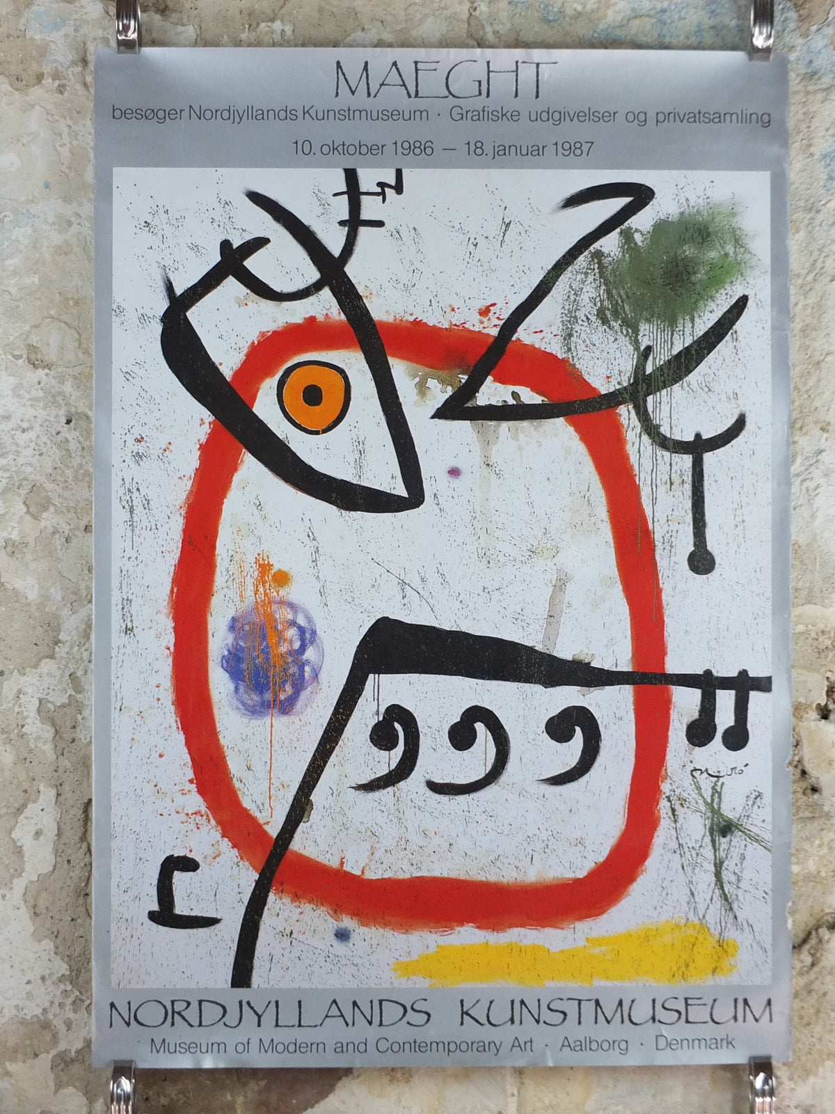 1986 Joan Miró Maeght Exhibition Poster – Aalborg, Silver Border