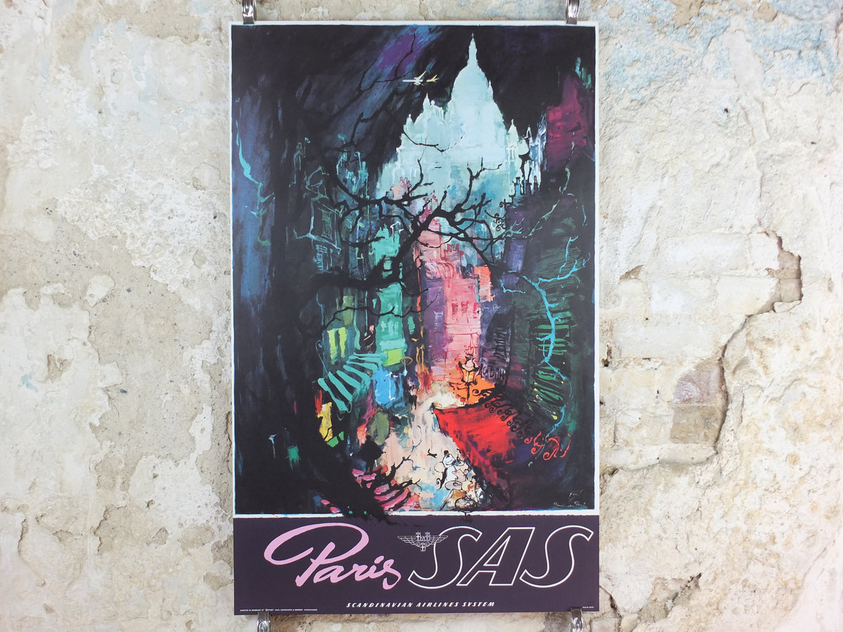 c.1960 SAS Paris Travel Poster – Otto Nielsen, Montmartre & Sacré-Cœur