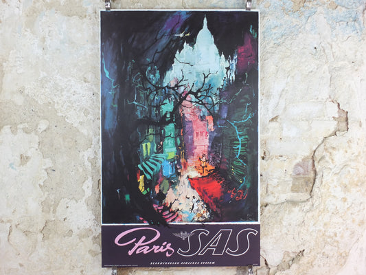 c.1960 SAS Paris Travel Poster – Otto Nielsen, Montmartre & Sacré-Cœur