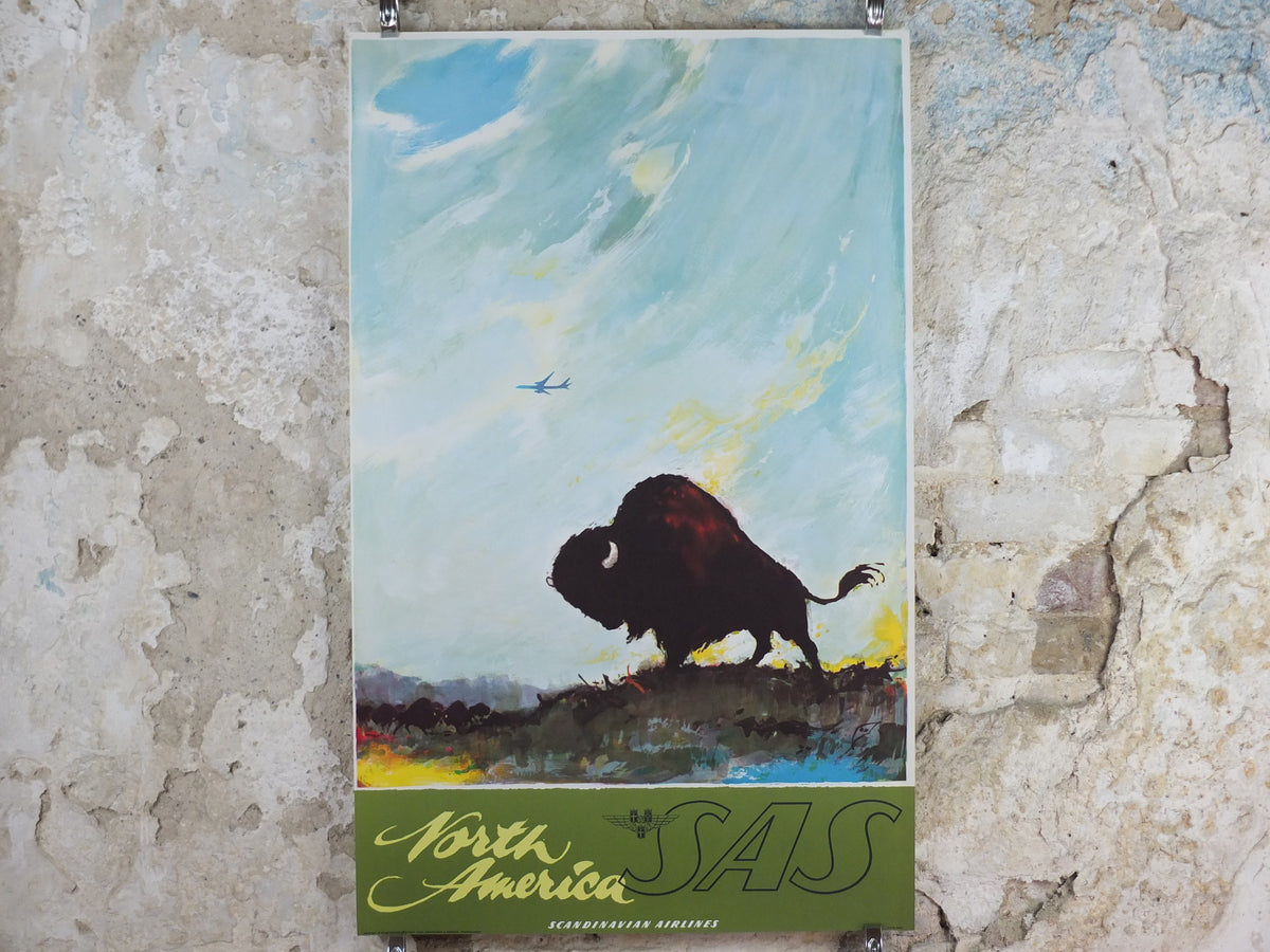 c.1960 SAS North America Travel Poster – Otto Nielsen, American Bison