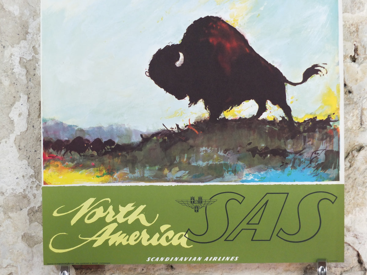 c.1960 SAS North America Travel Poster – Otto Nielsen, American Bison