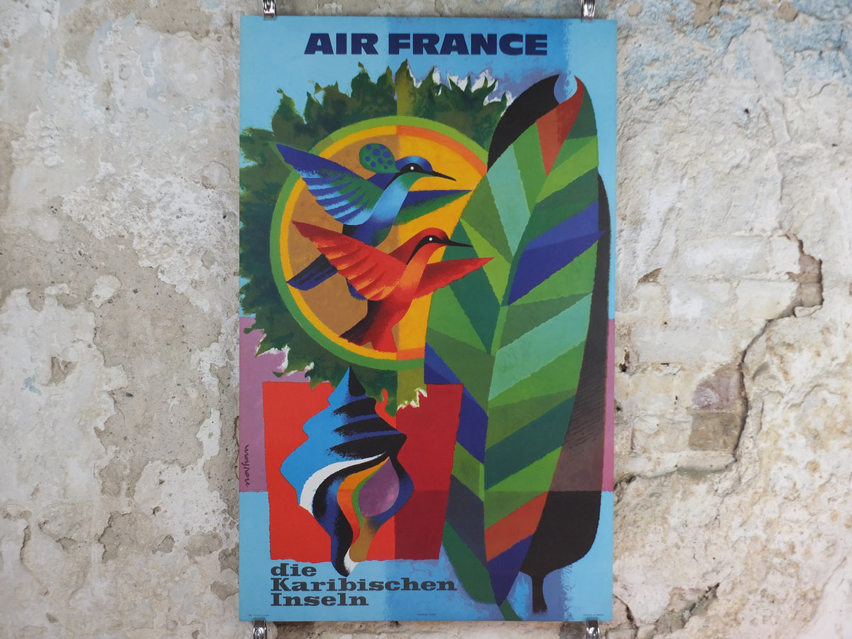 1964 Original Air France Caribbean Travel Poster – Nathan-Garamond Hummingbirds