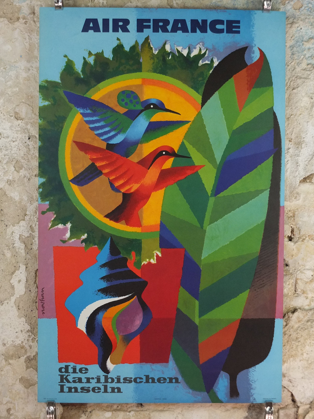 1964 Original Air France Caribbean Travel Poster – Nathan-Garamond Hummingbirds