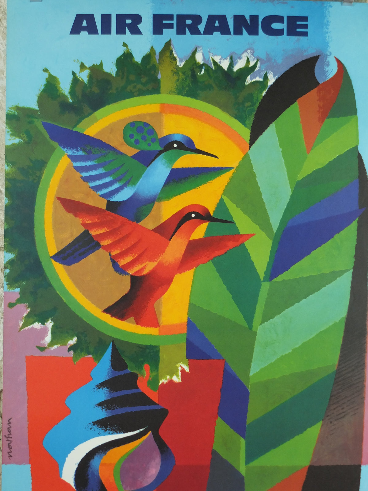 1964 Original Air France Caribbean Travel Poster – Nathan-Garamond Hummingbirds