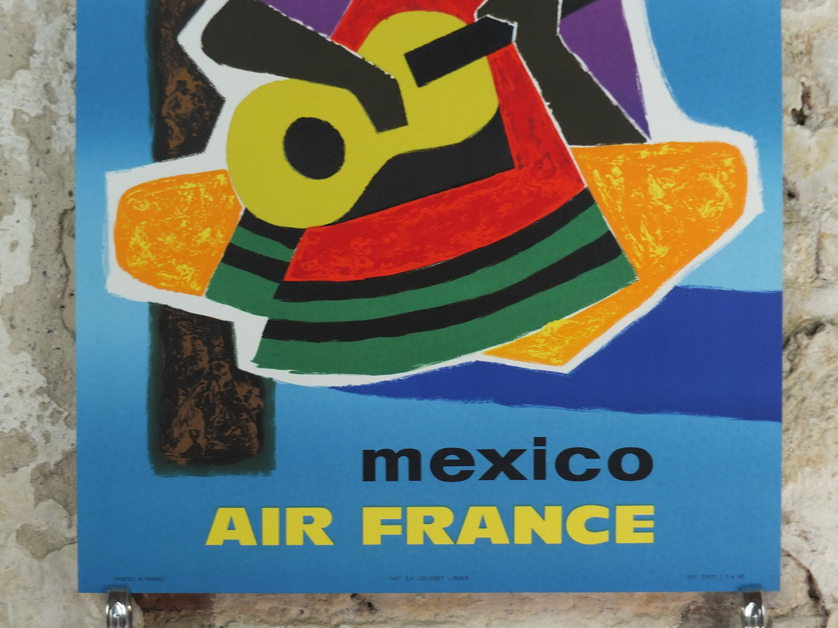 1962 Original Air France Mexico Travel Poster – Guy Georget Guitarist & Cactus