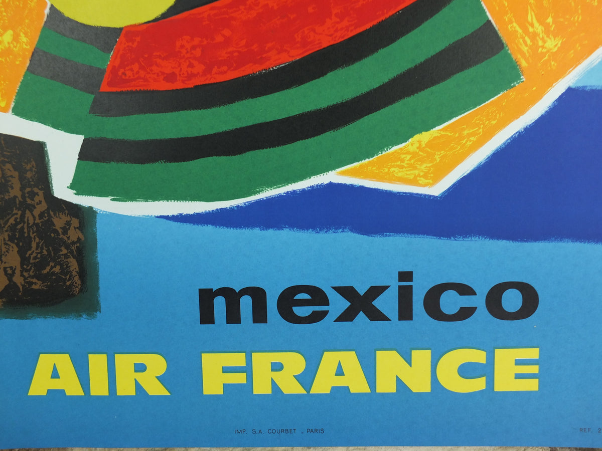 1962 Original Air France Mexico Travel Poster – Guy Georget Guitarist & Cactus