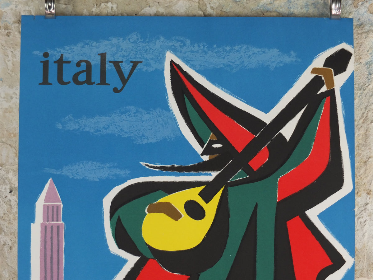 1962 Original Air France Italy Venice Travel Poster – Guy Georget Carnival Musician