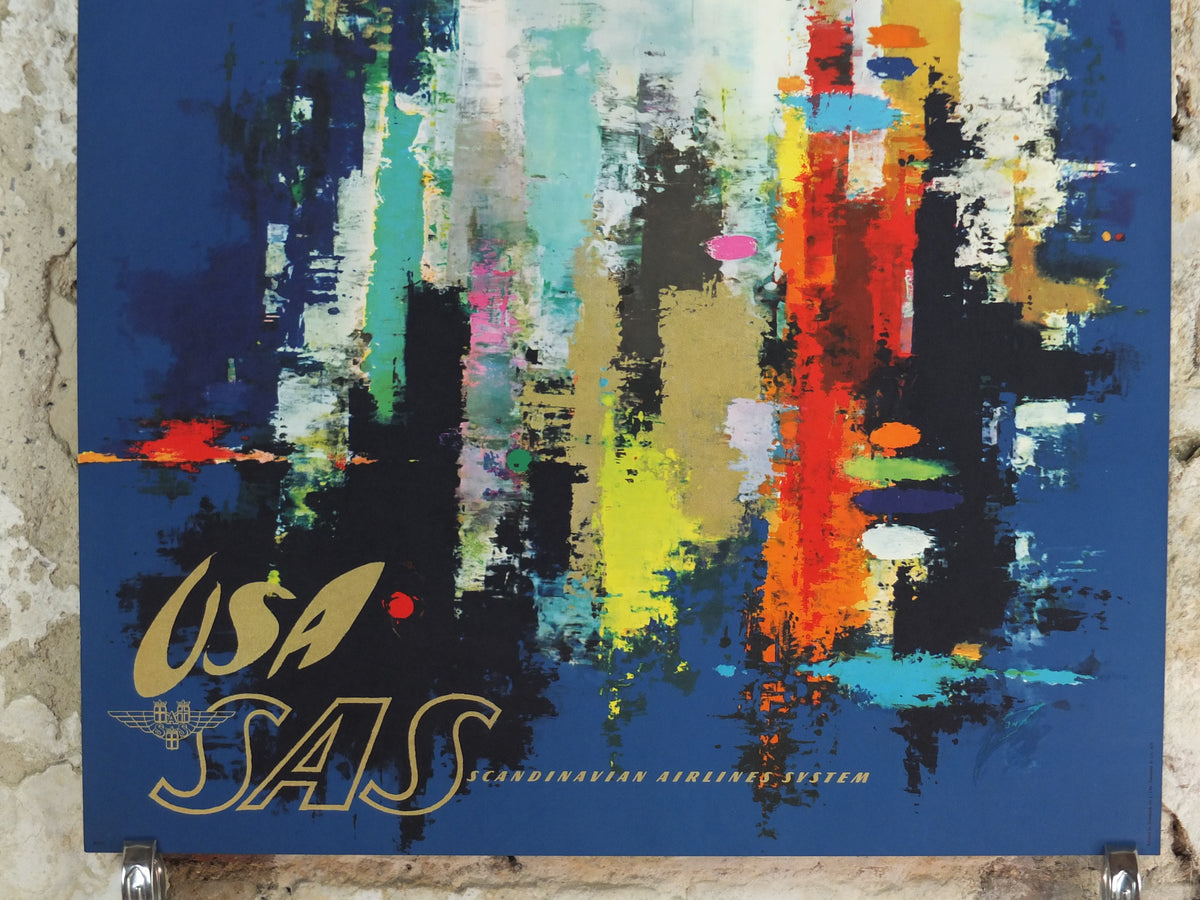 1960s Original SAS USA New York Travel Poster – Otto Nielsen Abstract Skyline