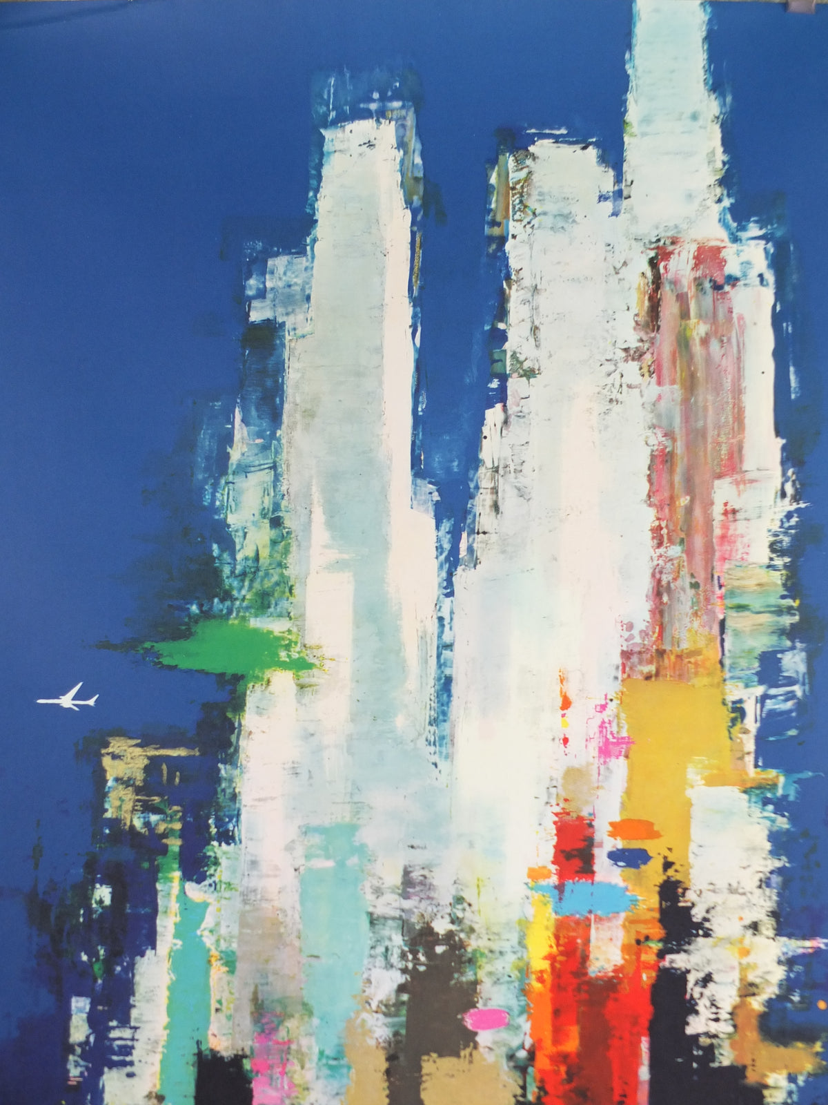 1960s Original SAS USA New York Travel Poster – Otto Nielsen Abstract Skyline