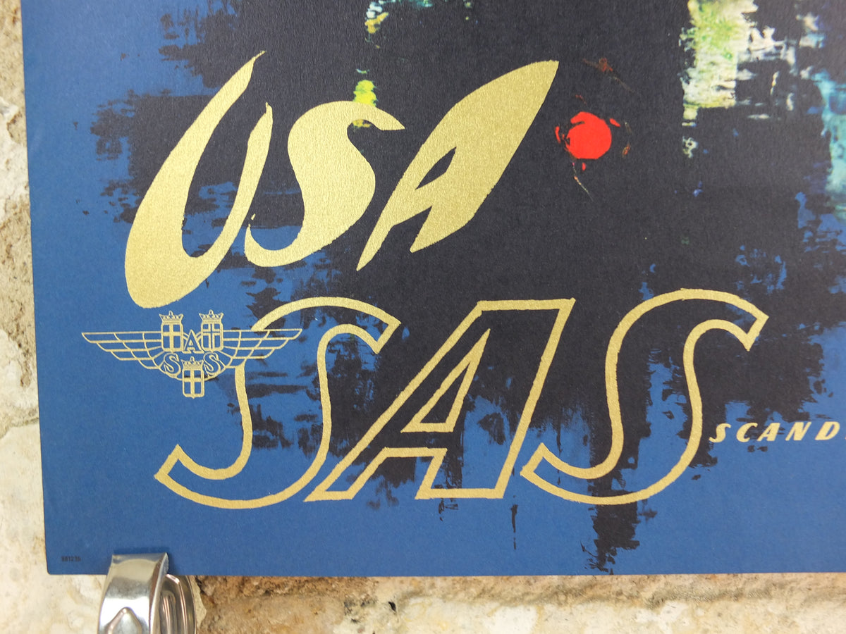 1960s Original SAS USA New York Travel Poster – Otto Nielsen Abstract Skyline