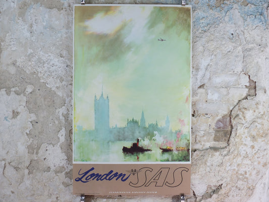c.1960 Original SAS London Travel Poster – Otto Nielsen Westminster & River Thames