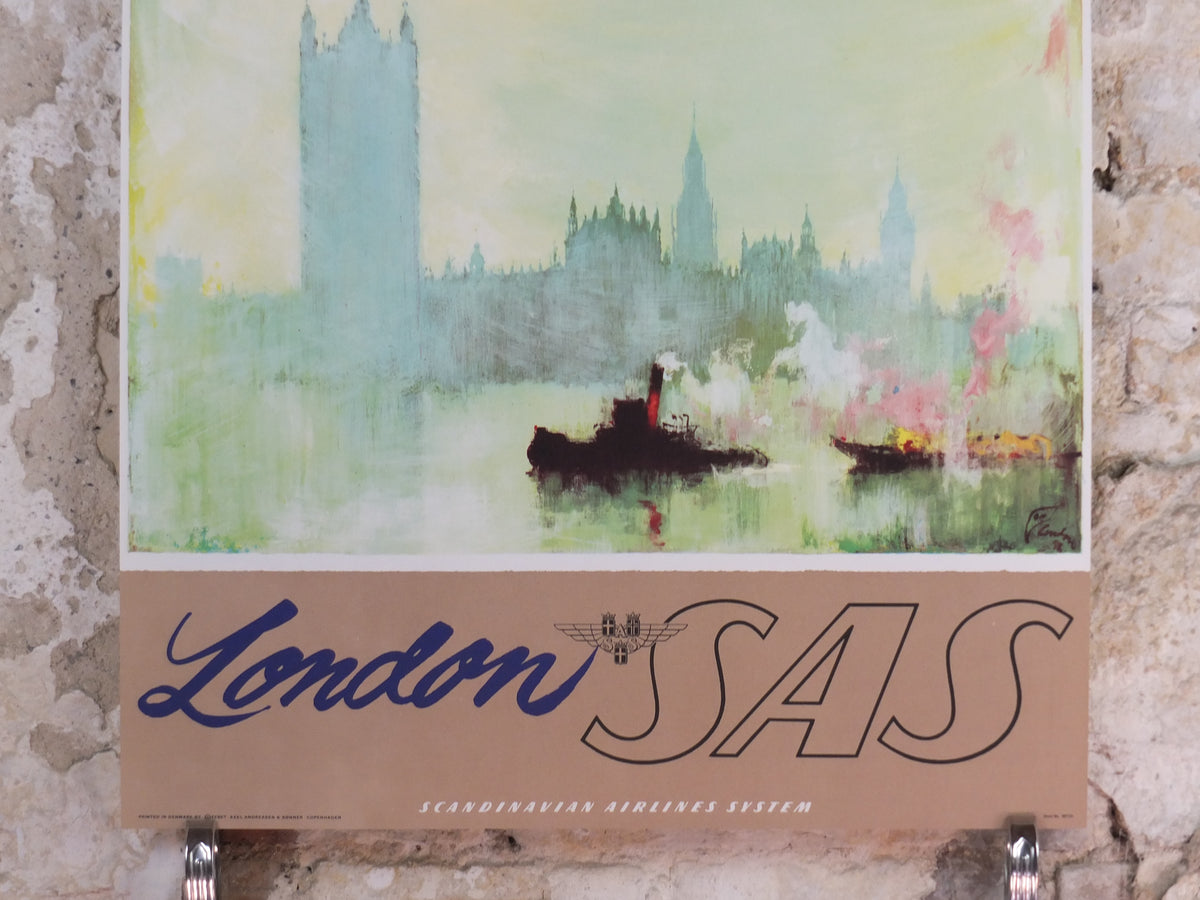 c.1960 Original SAS London Travel Poster – Otto Nielsen Westminster & River Thames