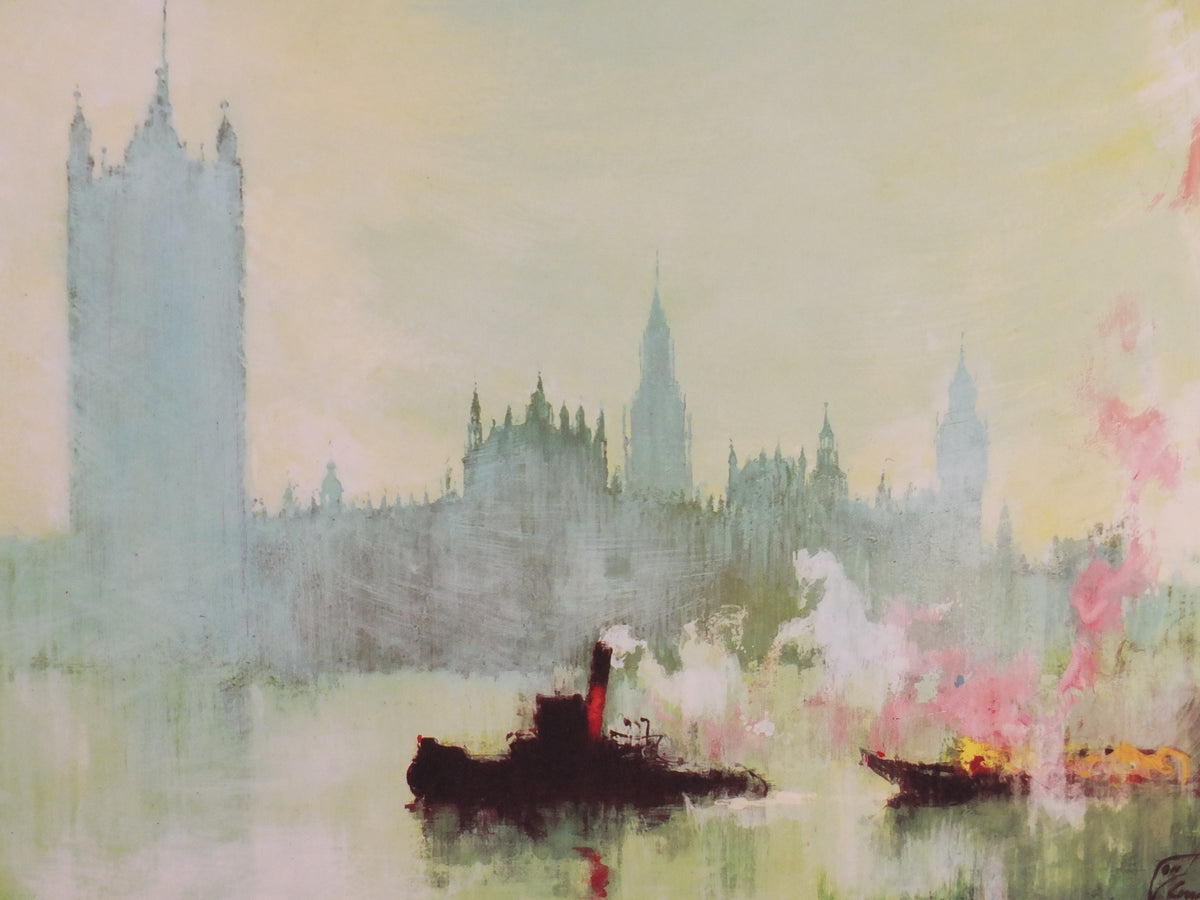 c.1960 Original SAS London Travel Poster – Otto Nielsen Westminster & River Thames