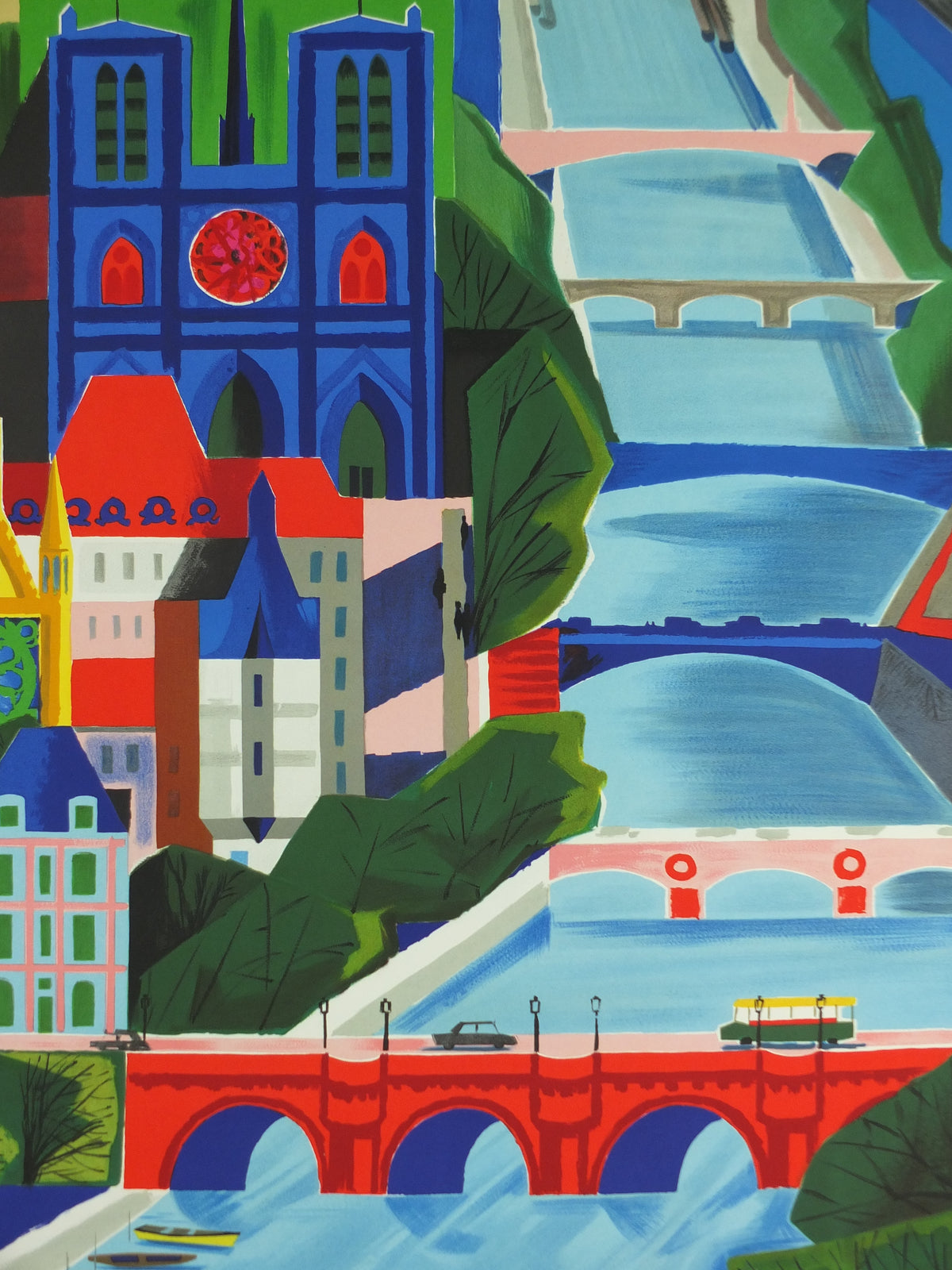 1961 Original Air France Paris Travel Poster – Vernier, Notre-Dame & River Seine