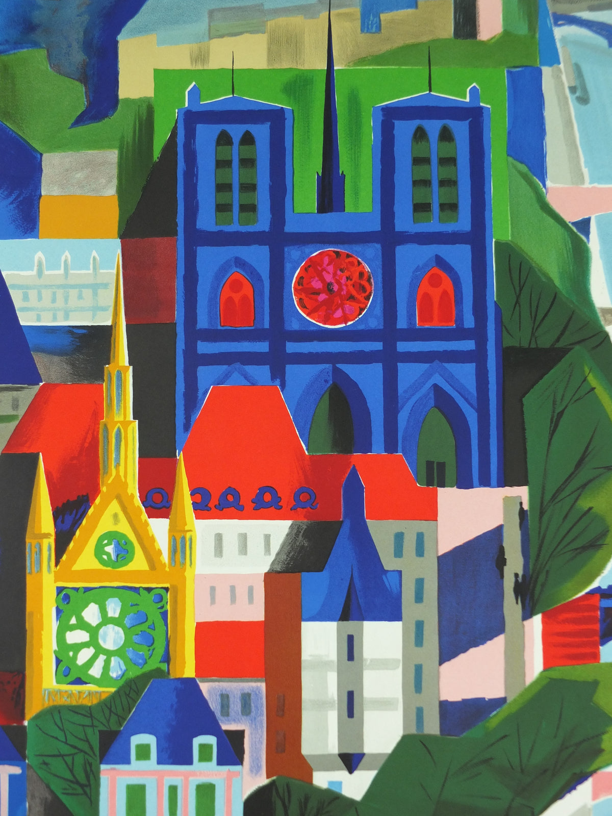 1961 Original Air France Paris Travel Poster – Vernier, Notre-Dame & River Seine