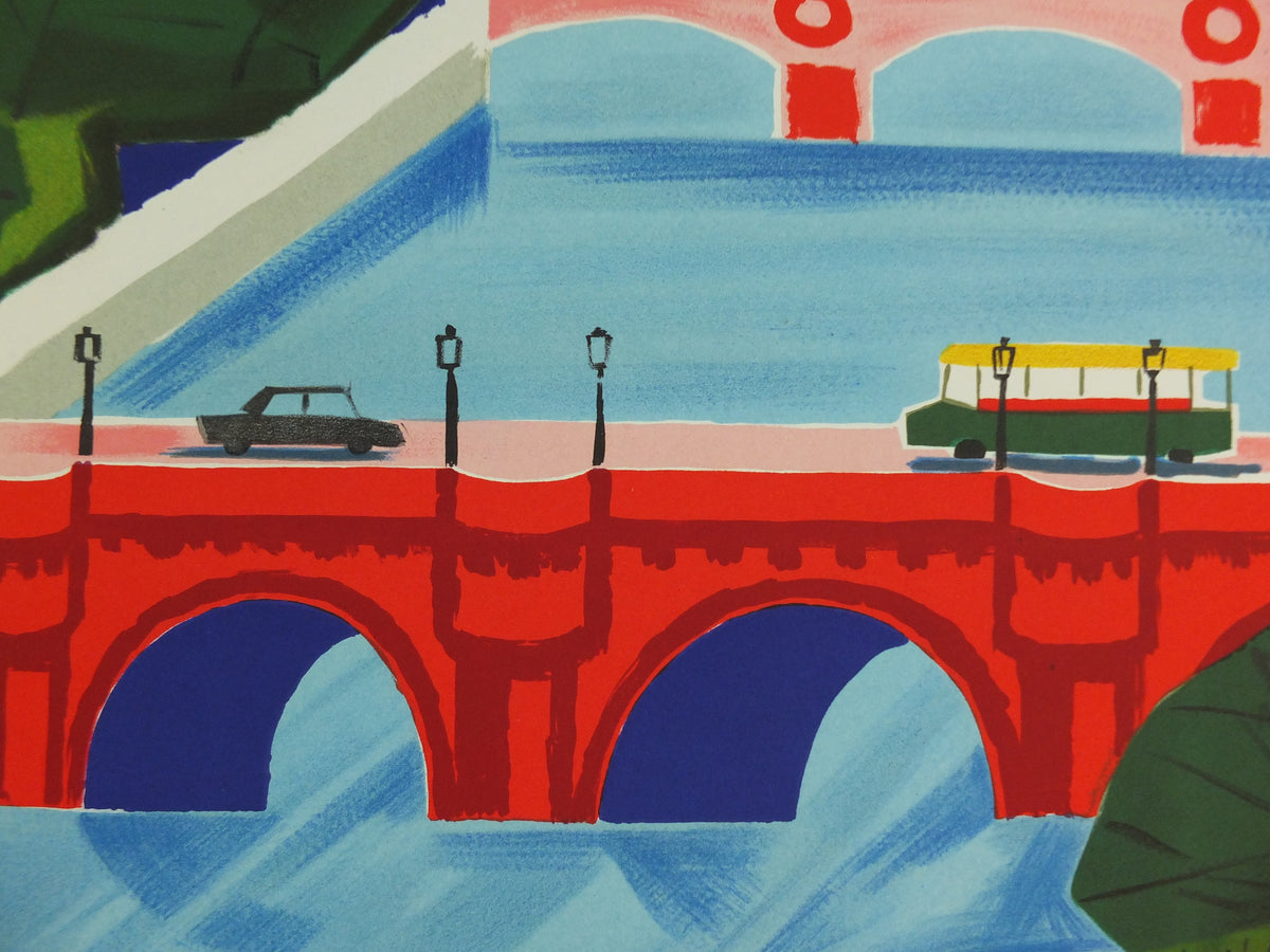 1961 Original Air France Paris Travel Poster – Vernier, Notre-Dame & River Seine