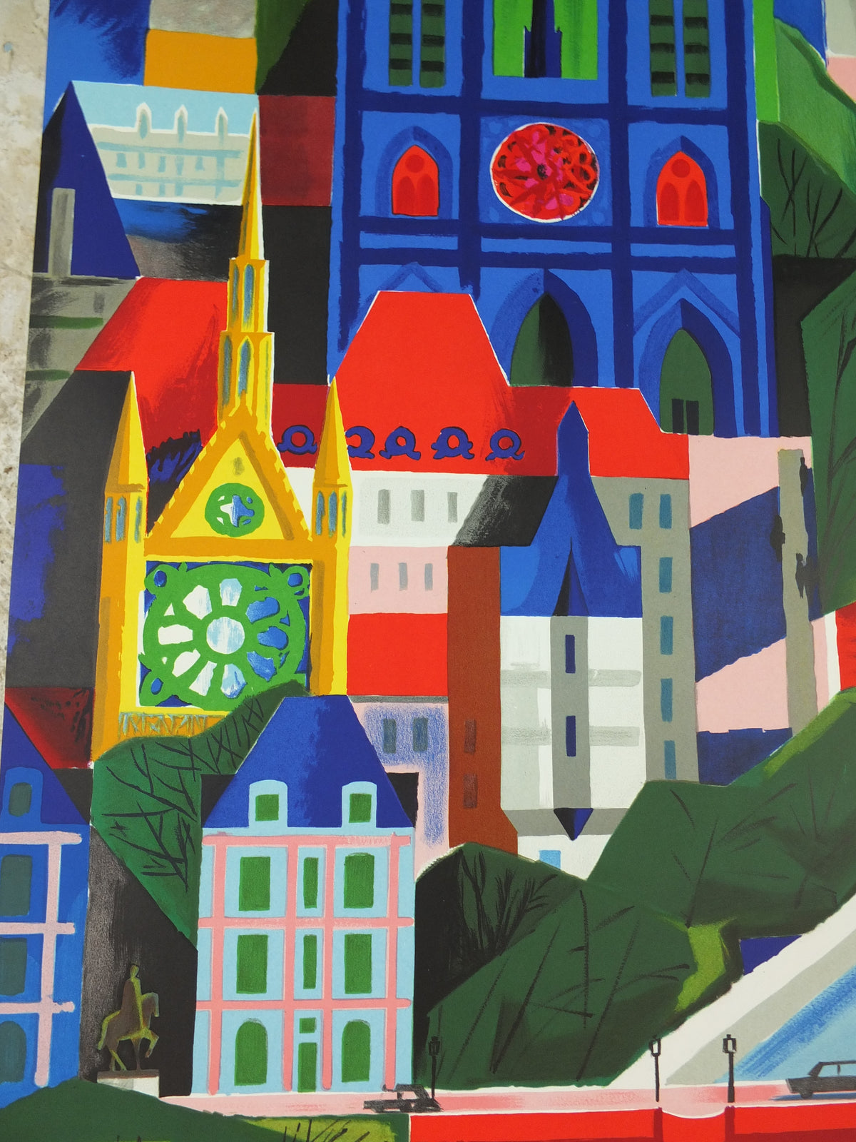 1961 Original Air France Paris Travel Poster – Vernier, Notre-Dame & River Seine